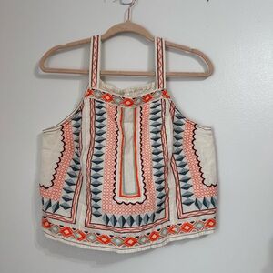 Anthropologie Islander Embroidered Geometric Aztec Patterned Tank Top